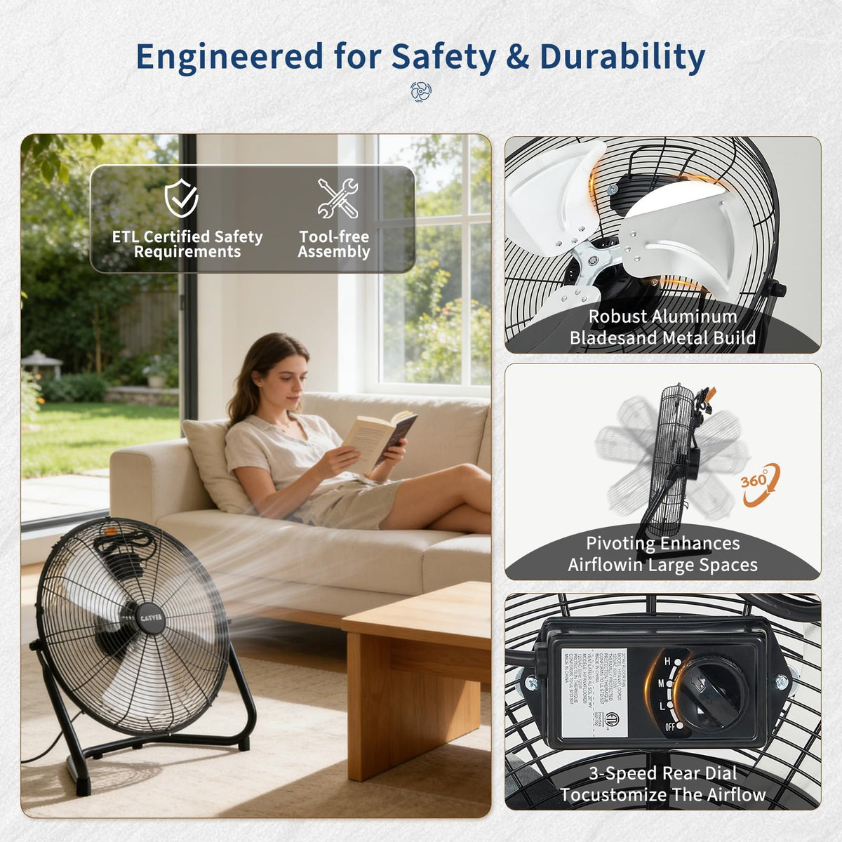 20 Inch 3 Speed High Velocity Floor Fan M204