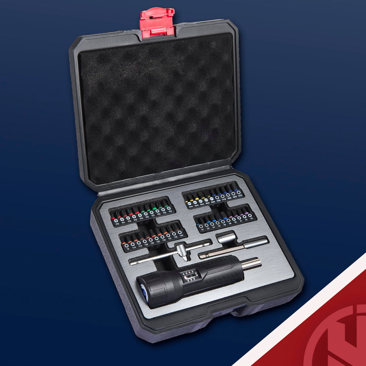 Torque Screwdriver Wrench Set 10-70 Inch Pounds with T-bar Handle, 40 Hex Bits, 1/4" Socket, Black H736258