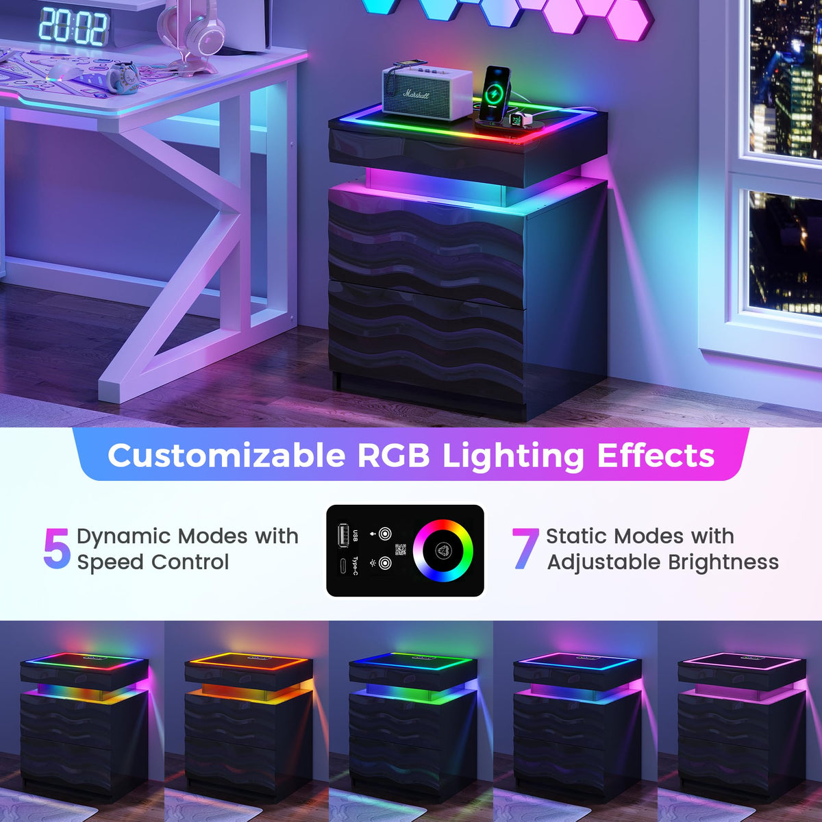 LED Night Stand Set 2 with Charging Station R57324