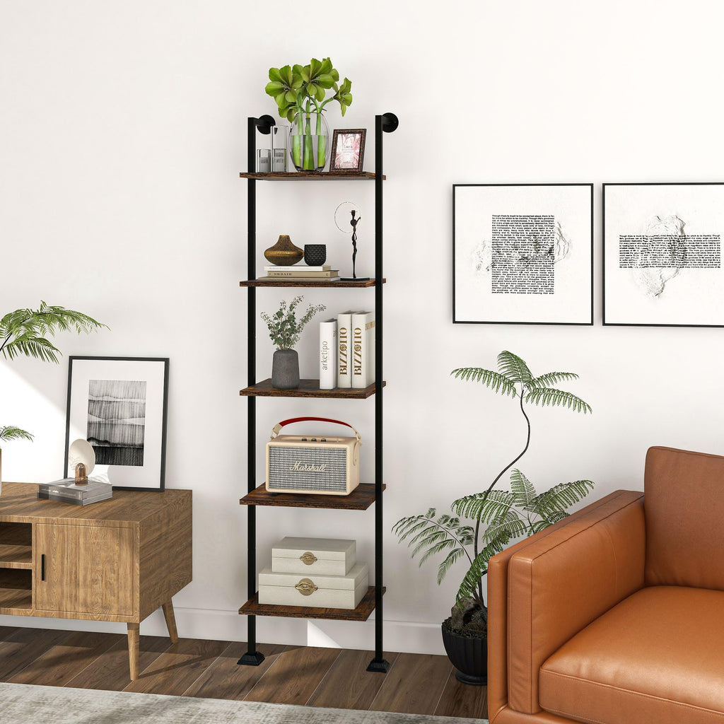 5-Tier Ladder Shelf Black Metal Frame Rustic Brown U271696