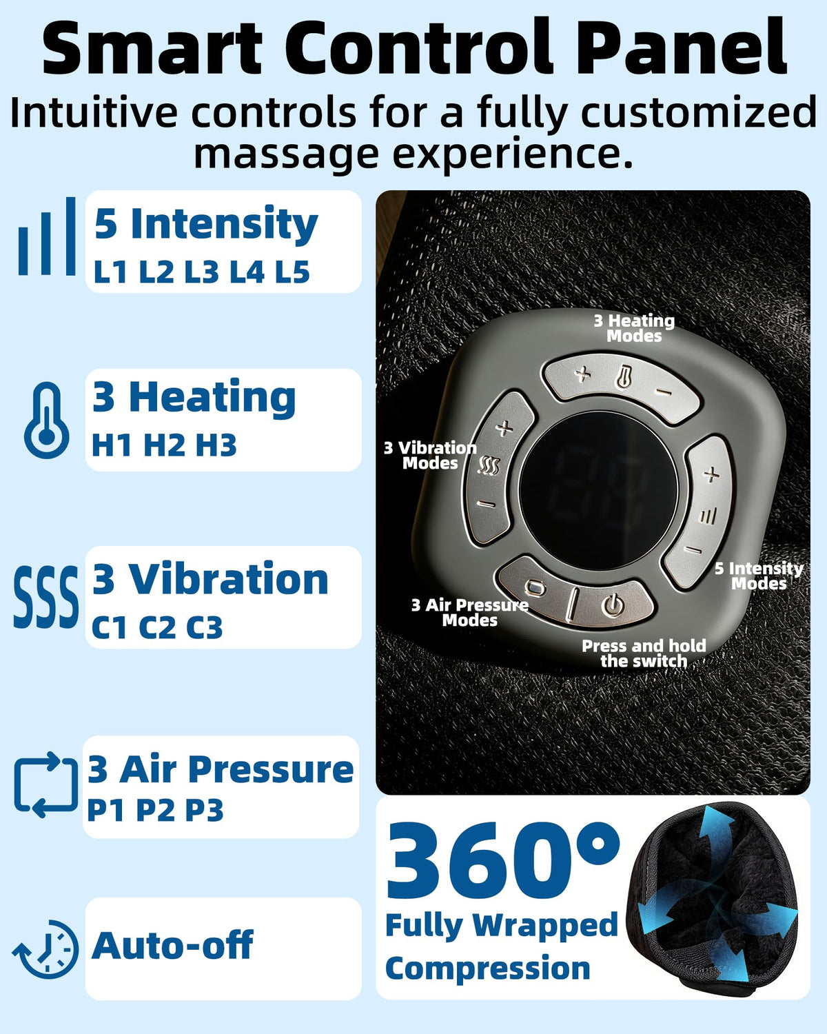 Cordless Air Compression Foot & Ankle Massager with Heat & Vibration H8132