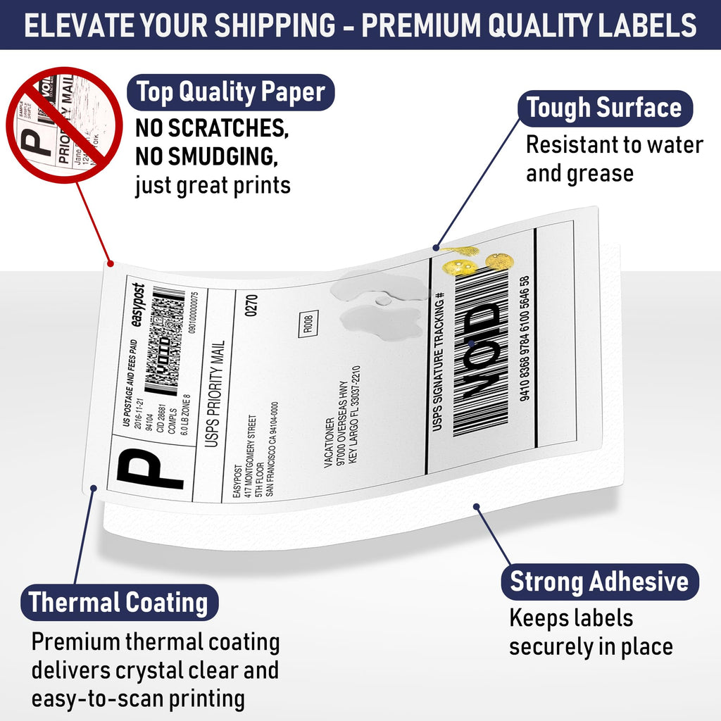 Thermal Shipping Labels 4x6, Water Resistant, Strong Adhesive, 220 per Roll T49943