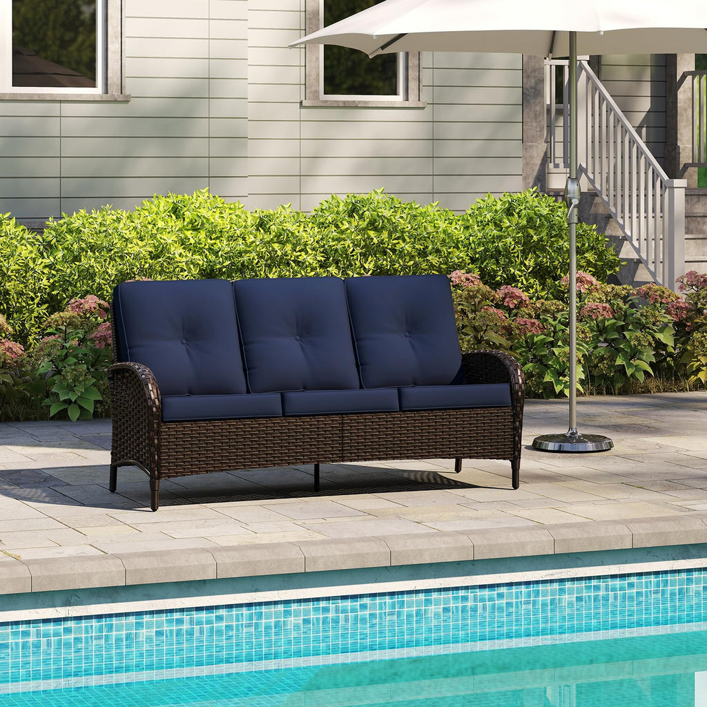 72" Wicker 3-seat Sofa with Cushions, PE Rattan & Steel Frame I12969