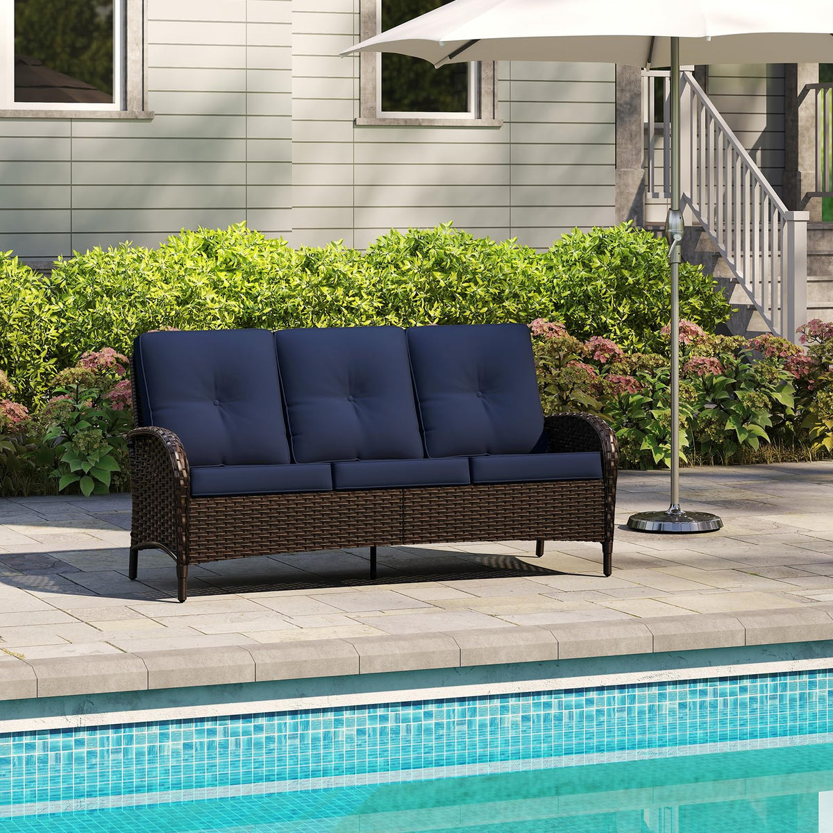 72" Wicker 3-seat Sofa with Cushions, PE Rattan & Steel Frame I12969