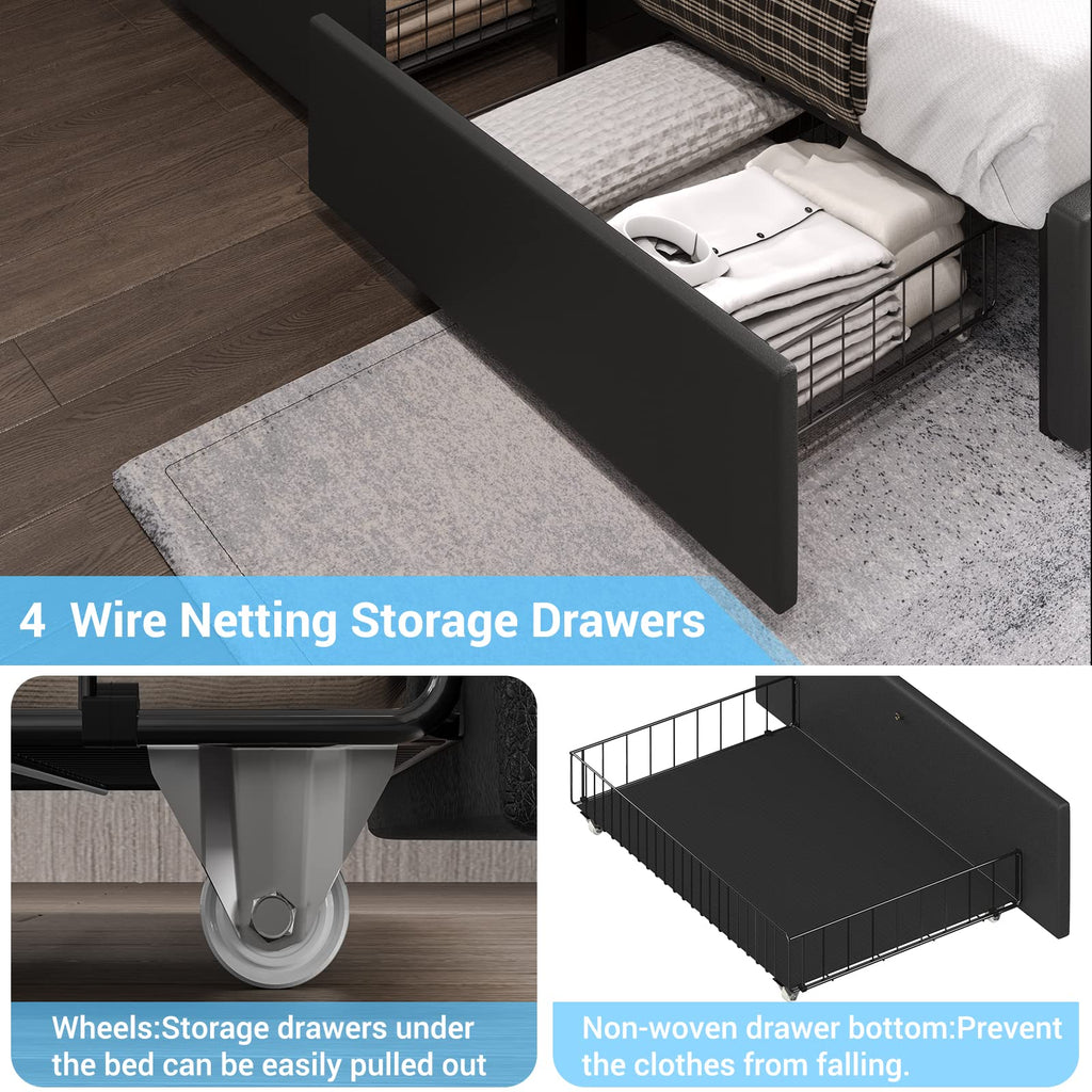 Full Size Upholstered Platform Bed Frame with Headboard and 4 Storage Drawers G462420