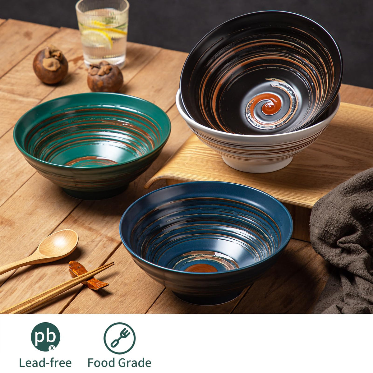 Multicolor Ceramic Ramen Bowl Set of 4 D597