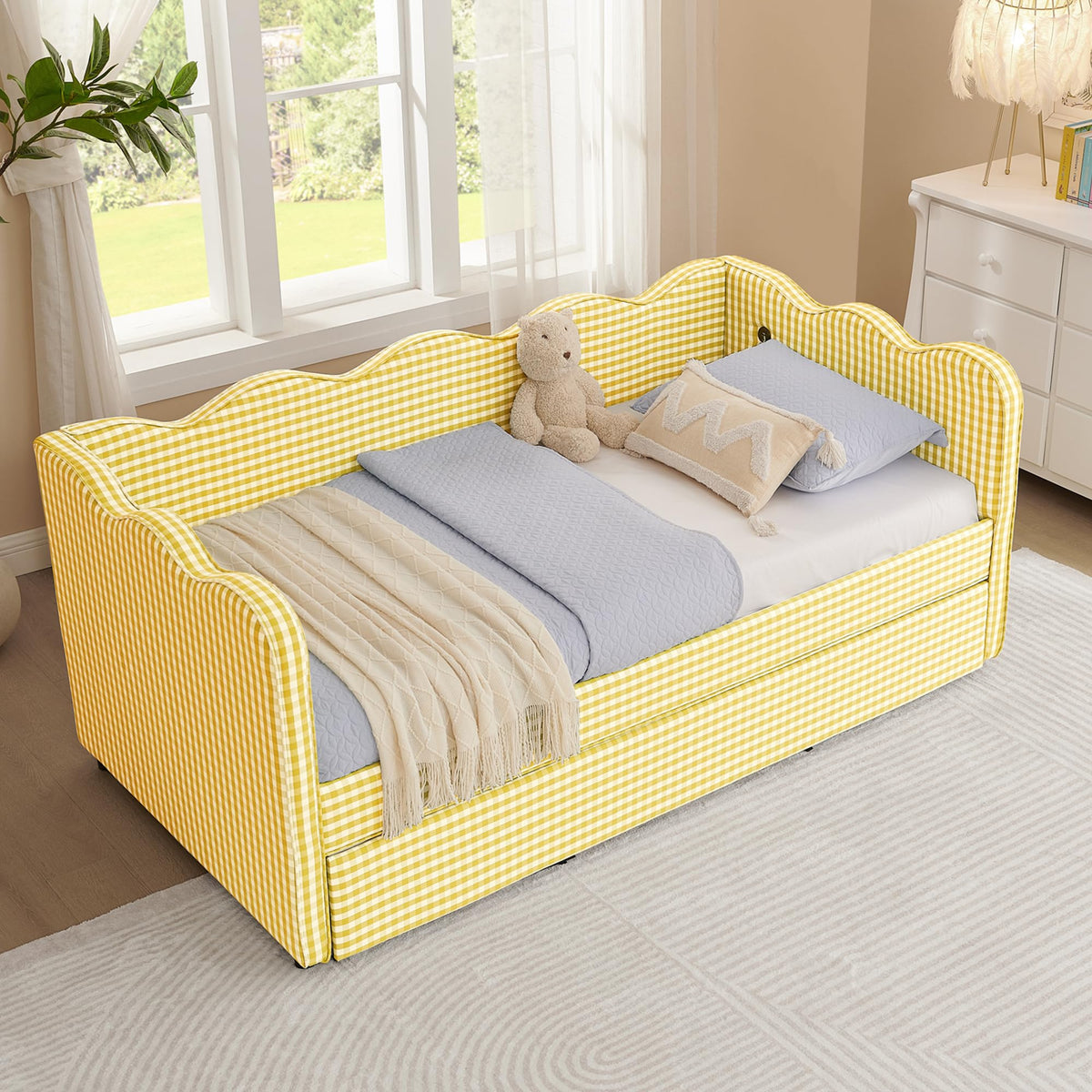 Twin Size Linen Upholstered Daybed with Trundle V908569