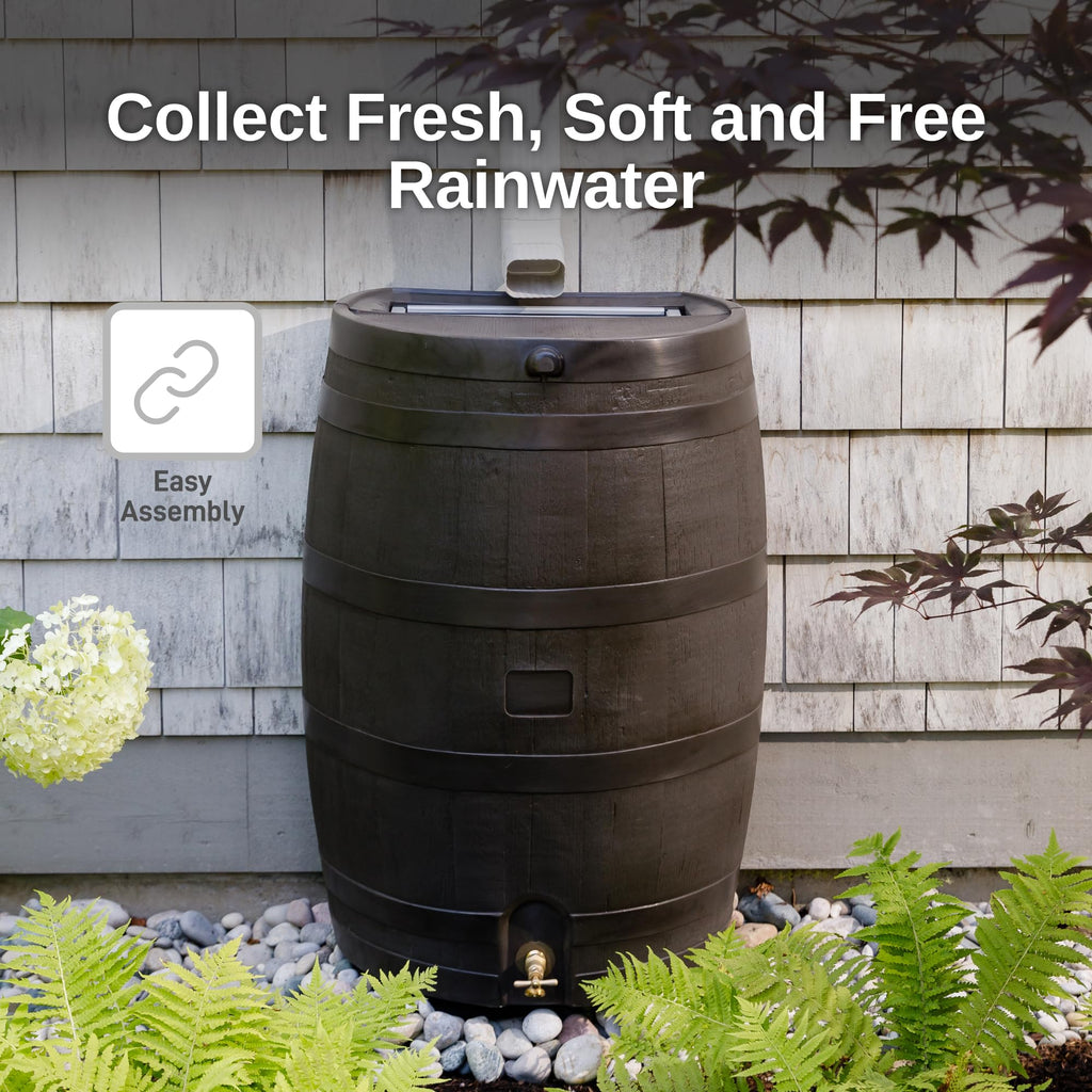 50-Gallon Flat Back Rain Barrel with Brass Spigot B311039