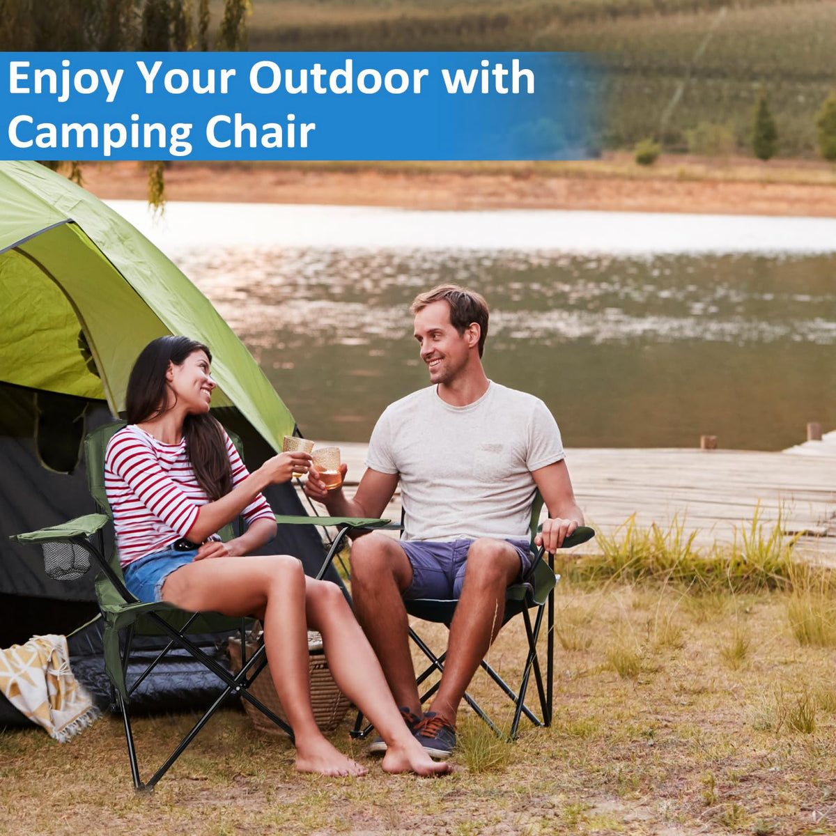 2 Pack Olive Green Portable Folding Camping Chair K1577