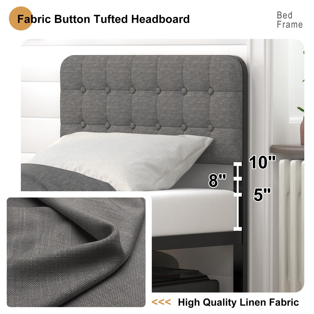 16 Inch Twin XL Upholstered Metal Bed Frame G885