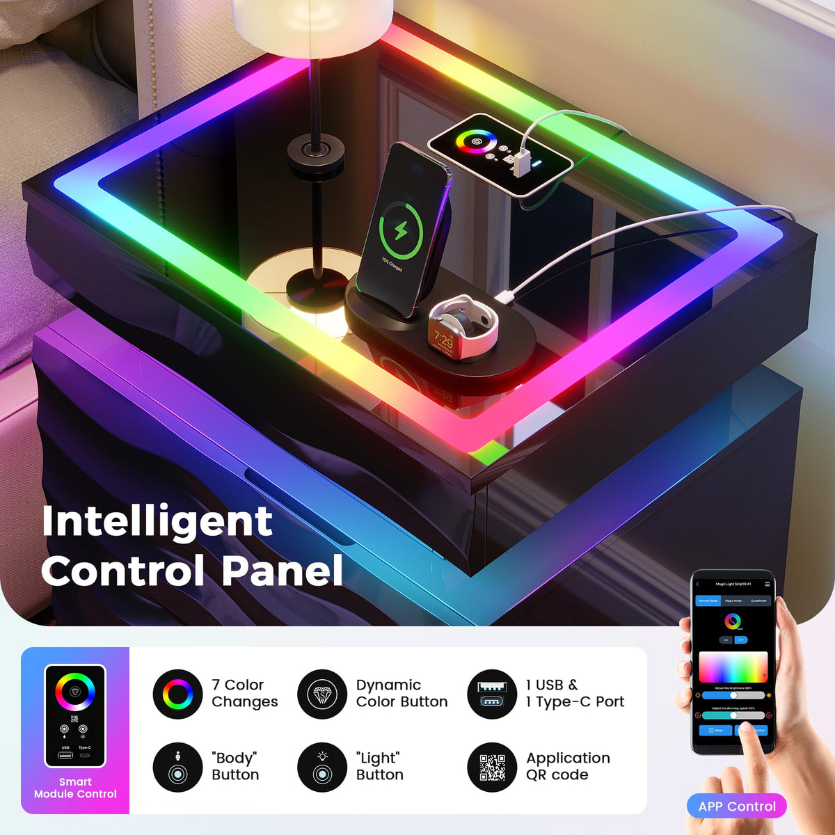 LED Night Stand Set 2 with Charging Station R57324
