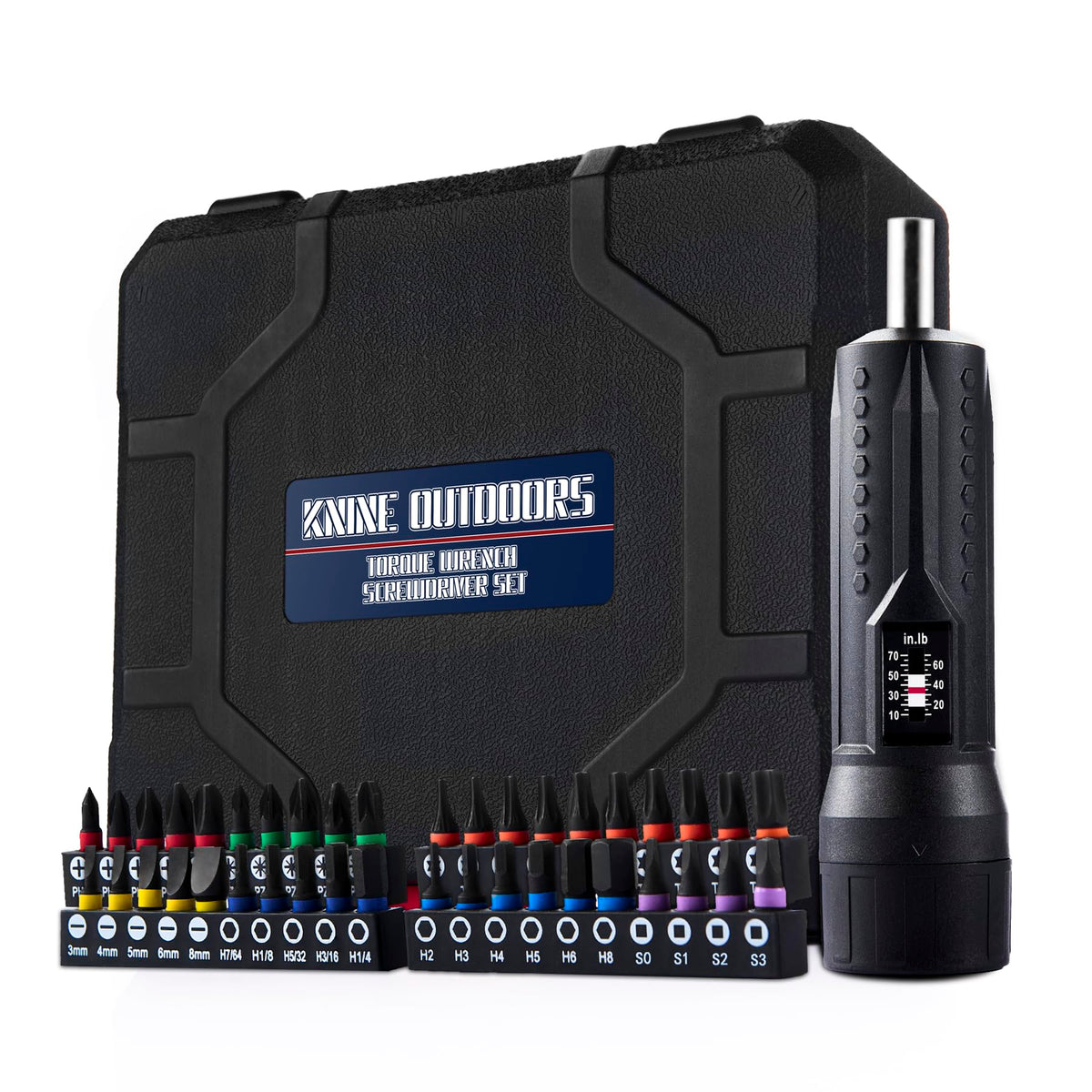 Torque Screwdriver Wrench Set 10-70 Inch Pounds with T-bar Handle, 40 Hex Bits, 1/4" Socket, Black H736258
