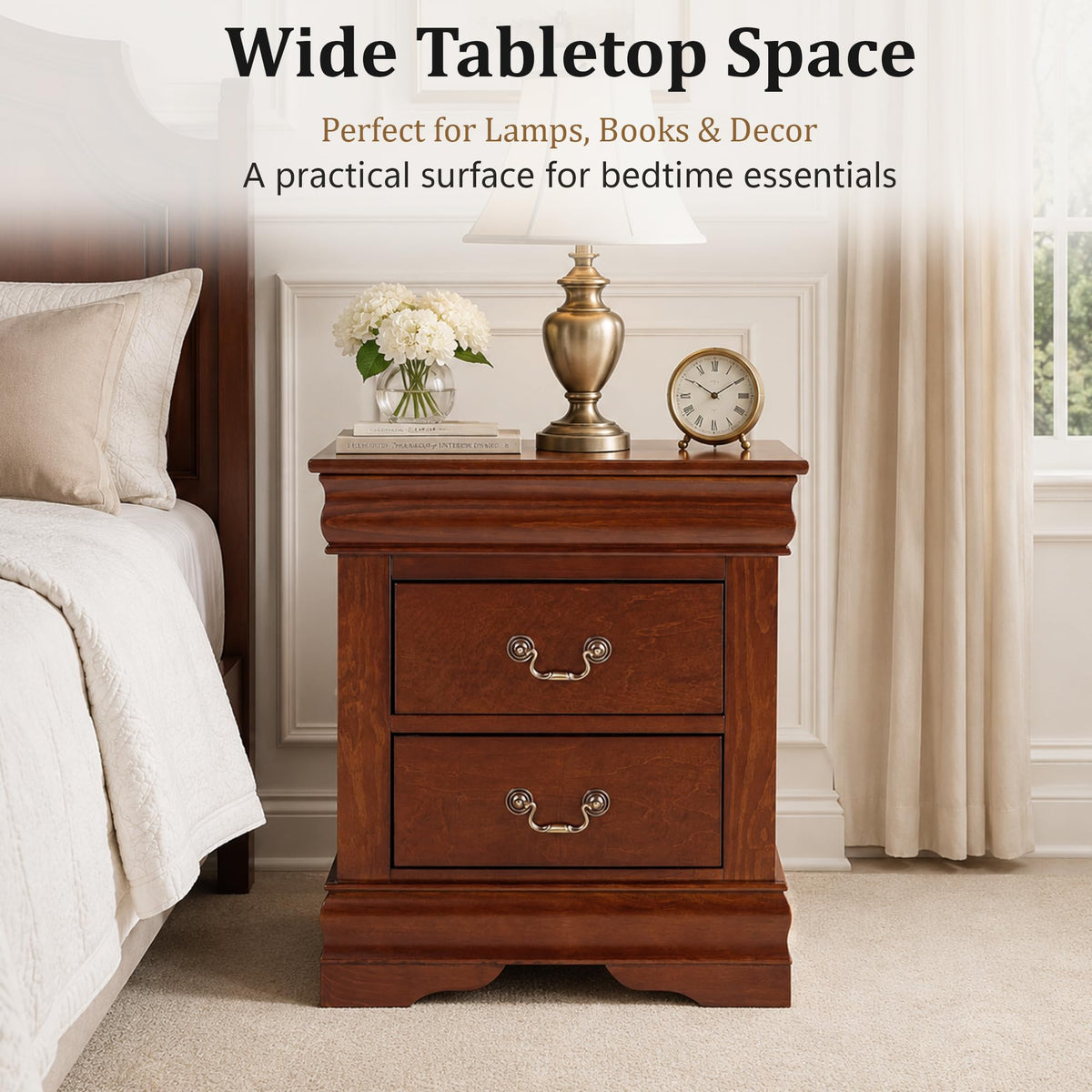 Solid Wood 2 Drawer Nightstand Z827