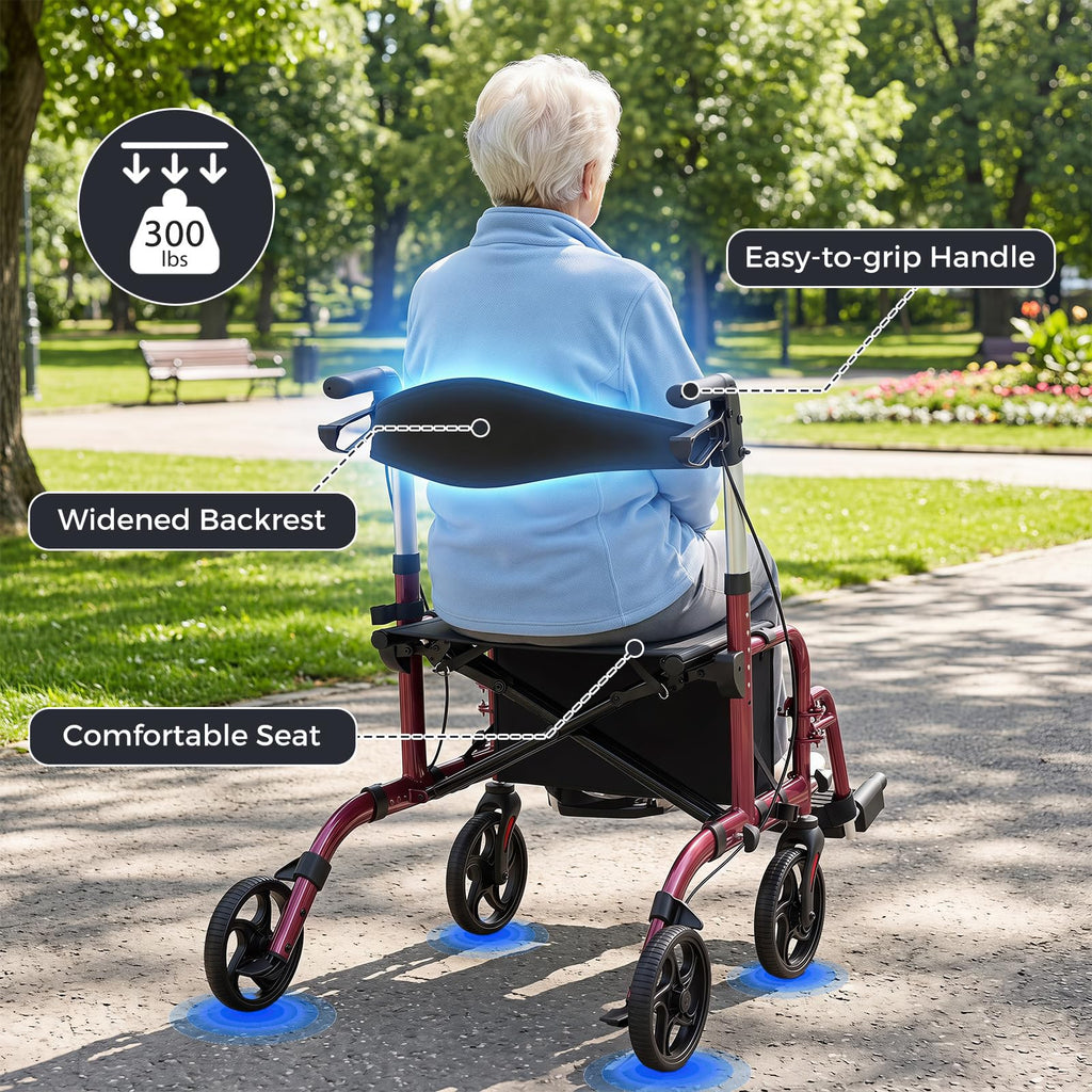 Foldable Rollator Walker 4 Wheel Transport Chair U628642
