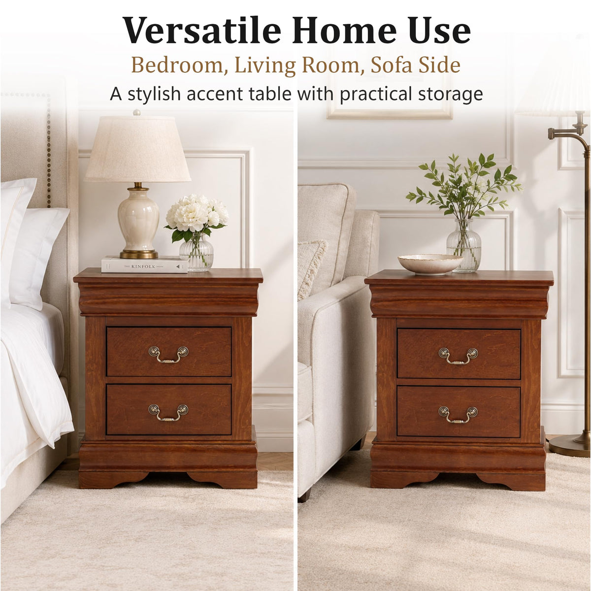 Solid Wood 2 Drawer Nightstand Z827