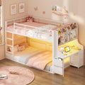 White Twin Over Twin Low Bunk Bed with Desk & 3 Storage Drawers D189011