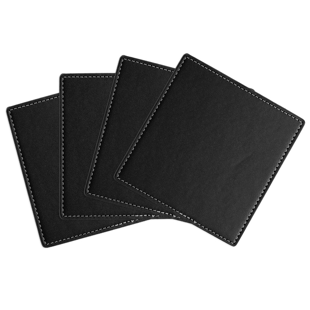 White Stitched Dual Sided Leather Coasters Set of 4 N245881