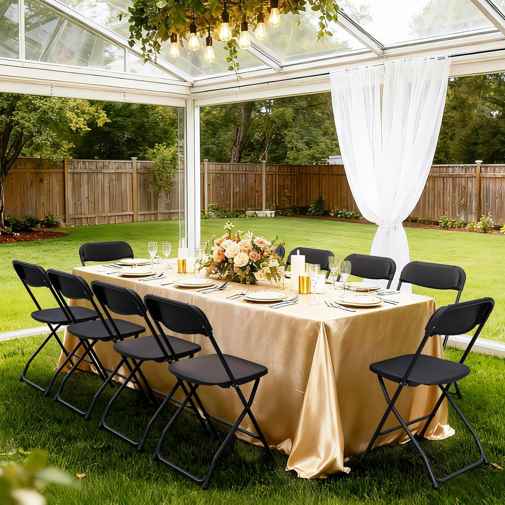 Black Plastic Folding Chairs, 10 Pack Steel Frame 350lbs Capacity M8852