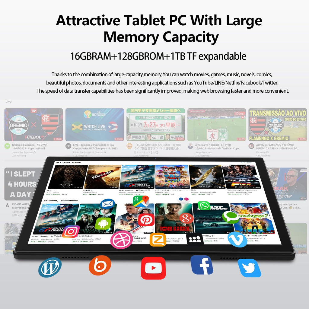 10 inch Android Tablet with Keyboard, 128GB ROM 16GB RAM, Black H9683
