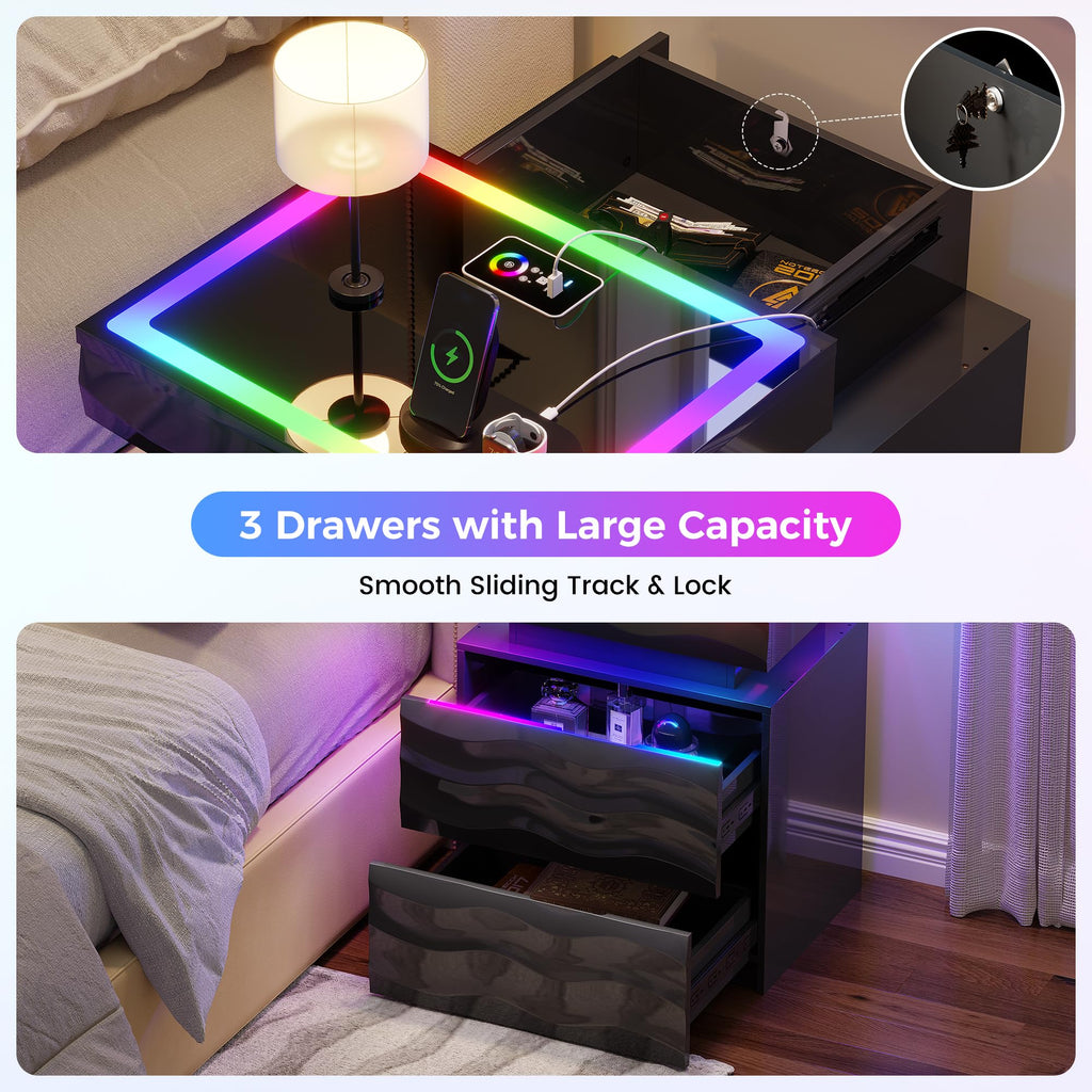 LED Night Stand Set 2 with Charging Station R57324