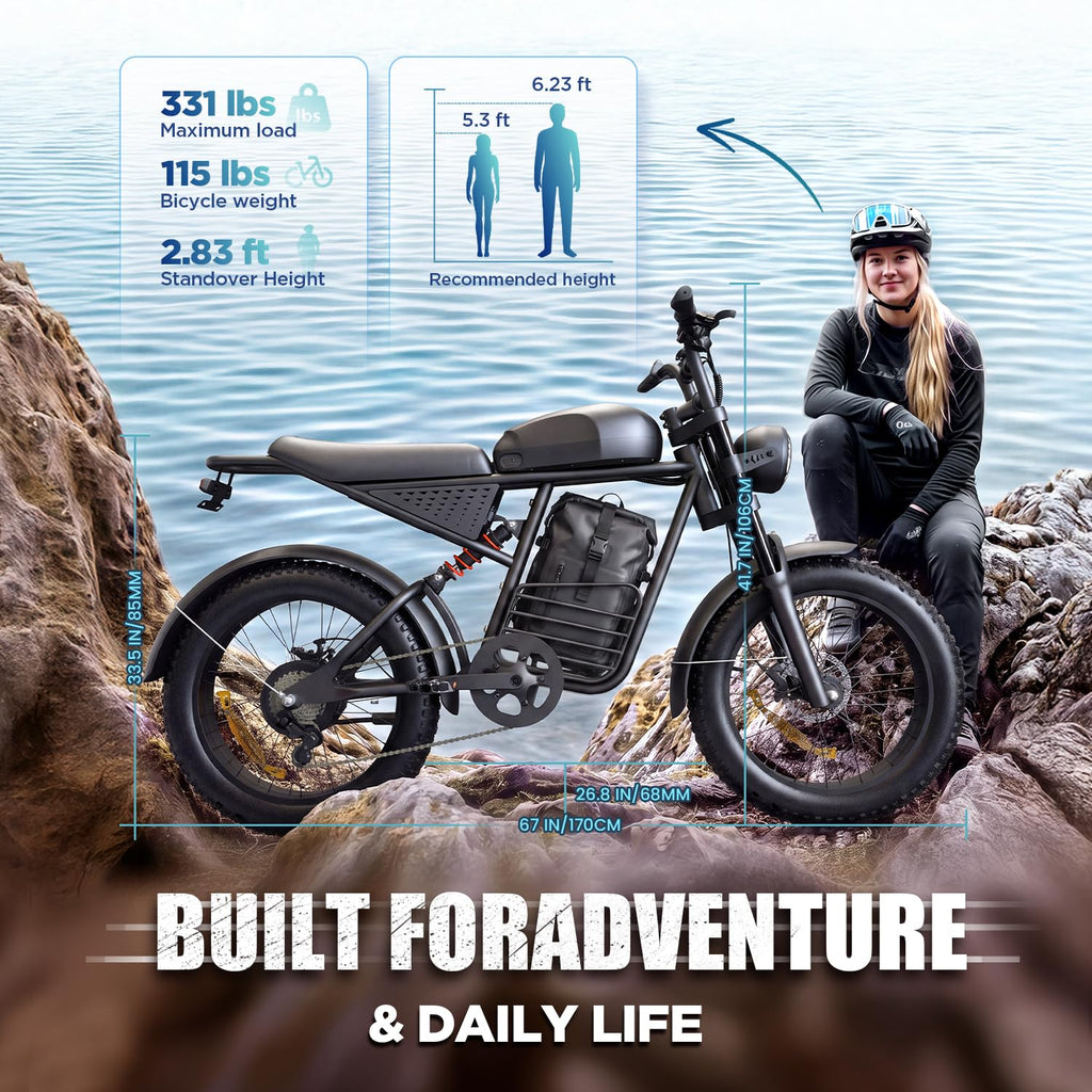 1000W Electric Bike 48V 15Ah 20" Fat Tire 7-Speed T580445