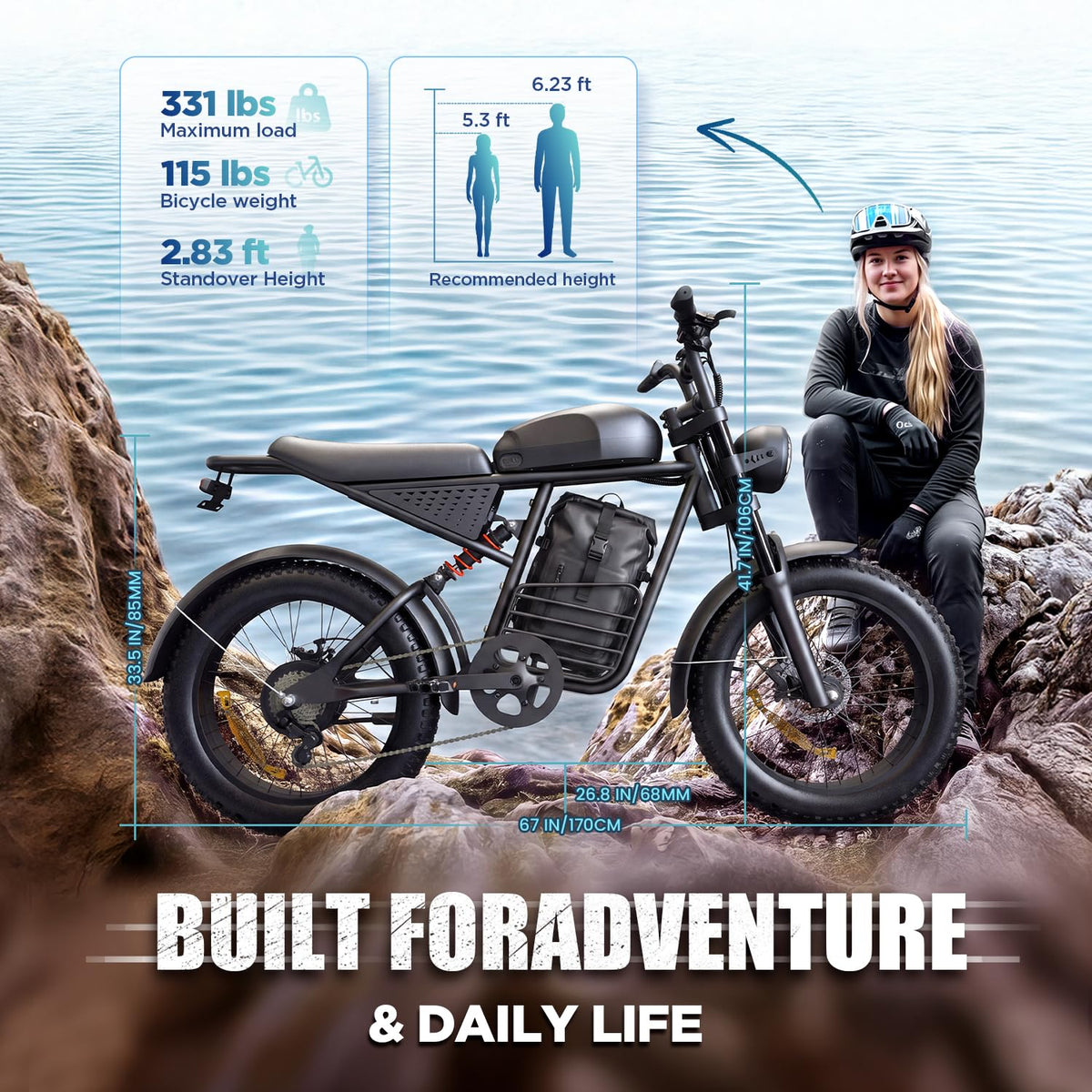 1000W Electric Bike 48V 15Ah 20" Fat Tire 7-Speed T580445