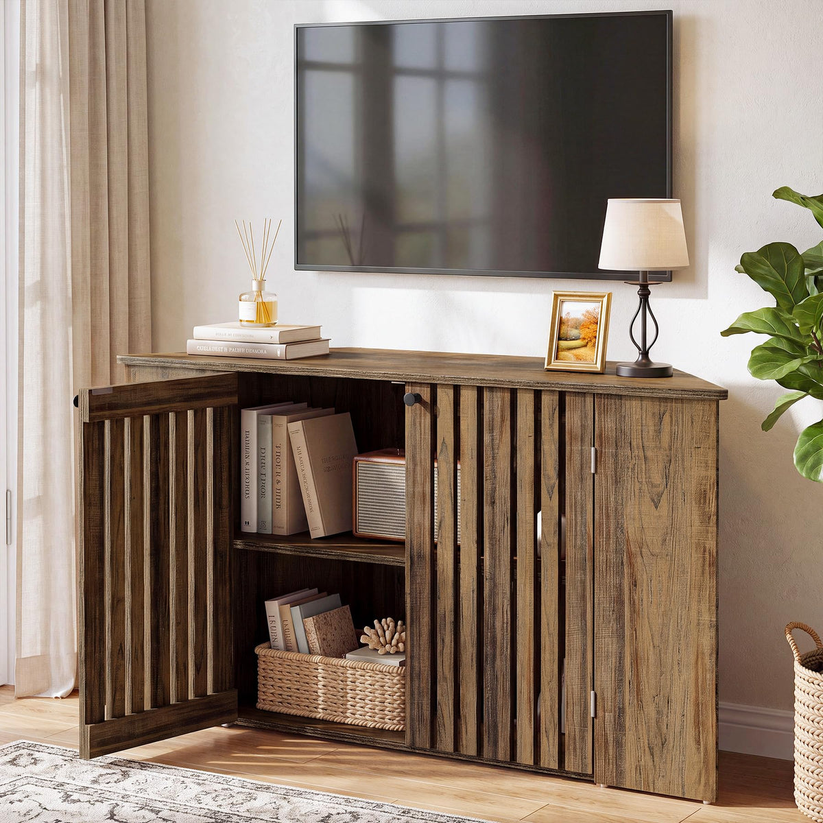 53" Farmhouse Corner TV Stand with Storage H941087