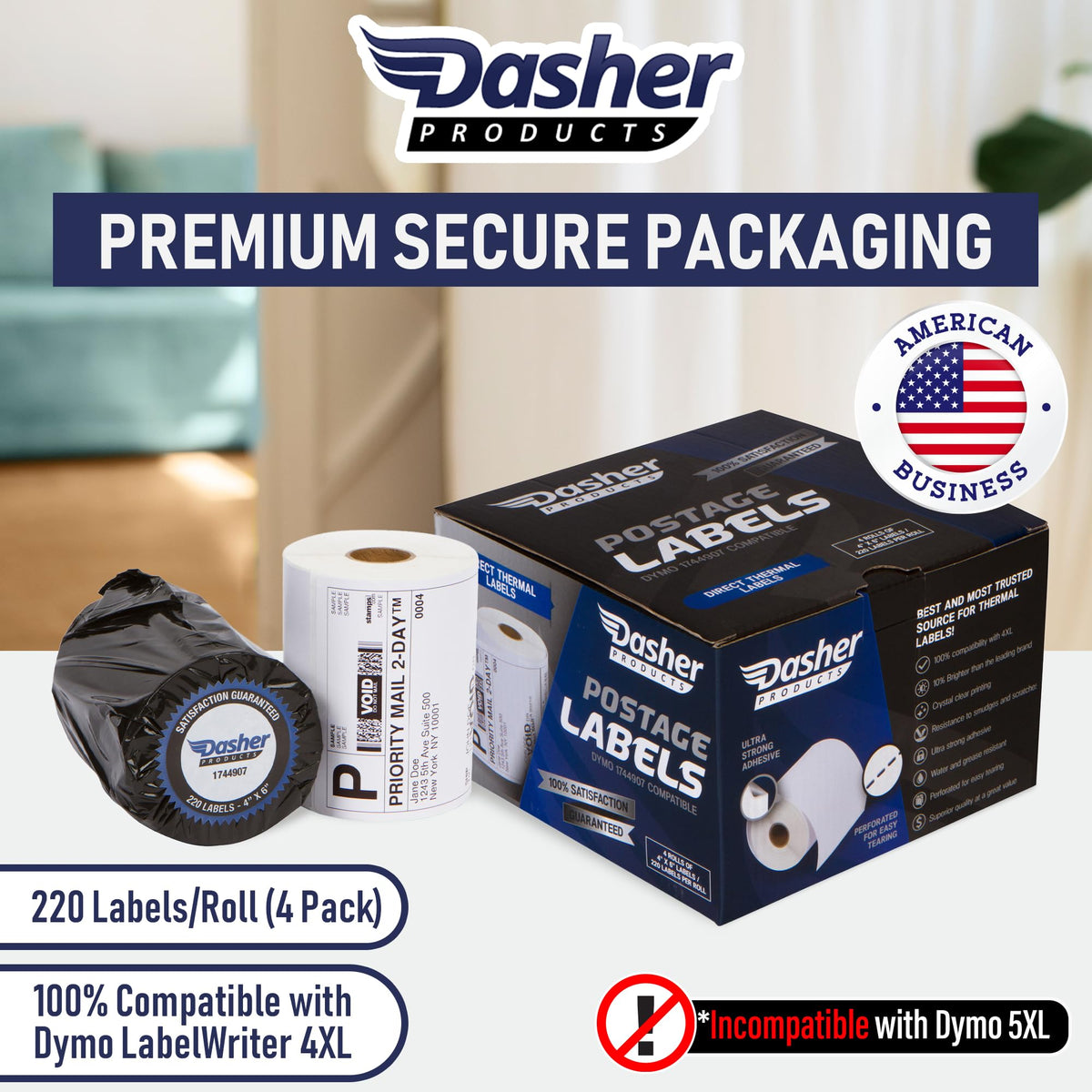 Thermal Shipping Labels 4x6, Water Resistant, Strong Adhesive, 220 per Roll T49943