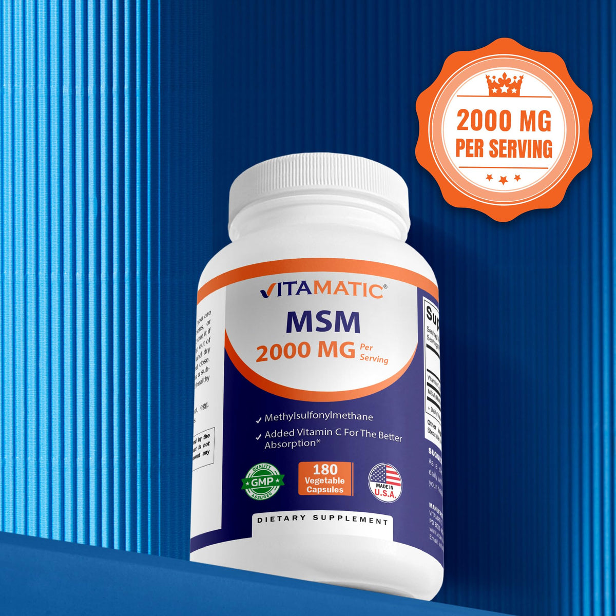 MSM 2000 mg with Vitamin C 180 Veg Capsules 2 Pack O10383