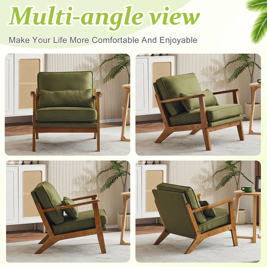 Green Linen Fabric Upholstered Accent Chair Set of 2 P407