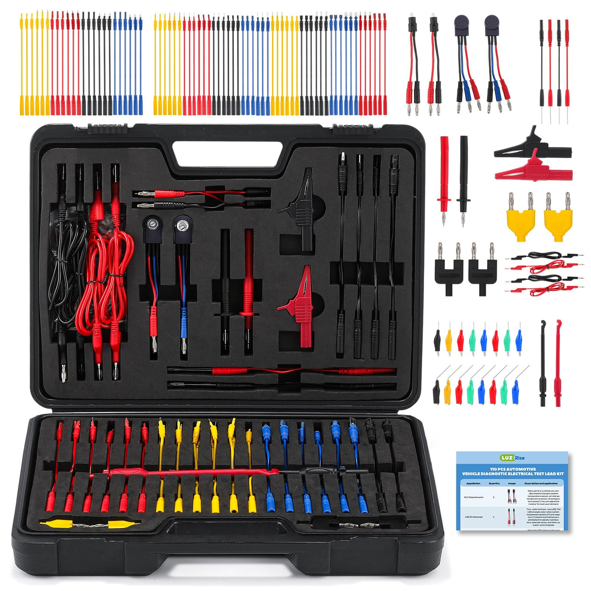 110 Pc Automotive Multimeter Test Leads Kit with Alligator Clips, Banana Plugs & Probes G20244
