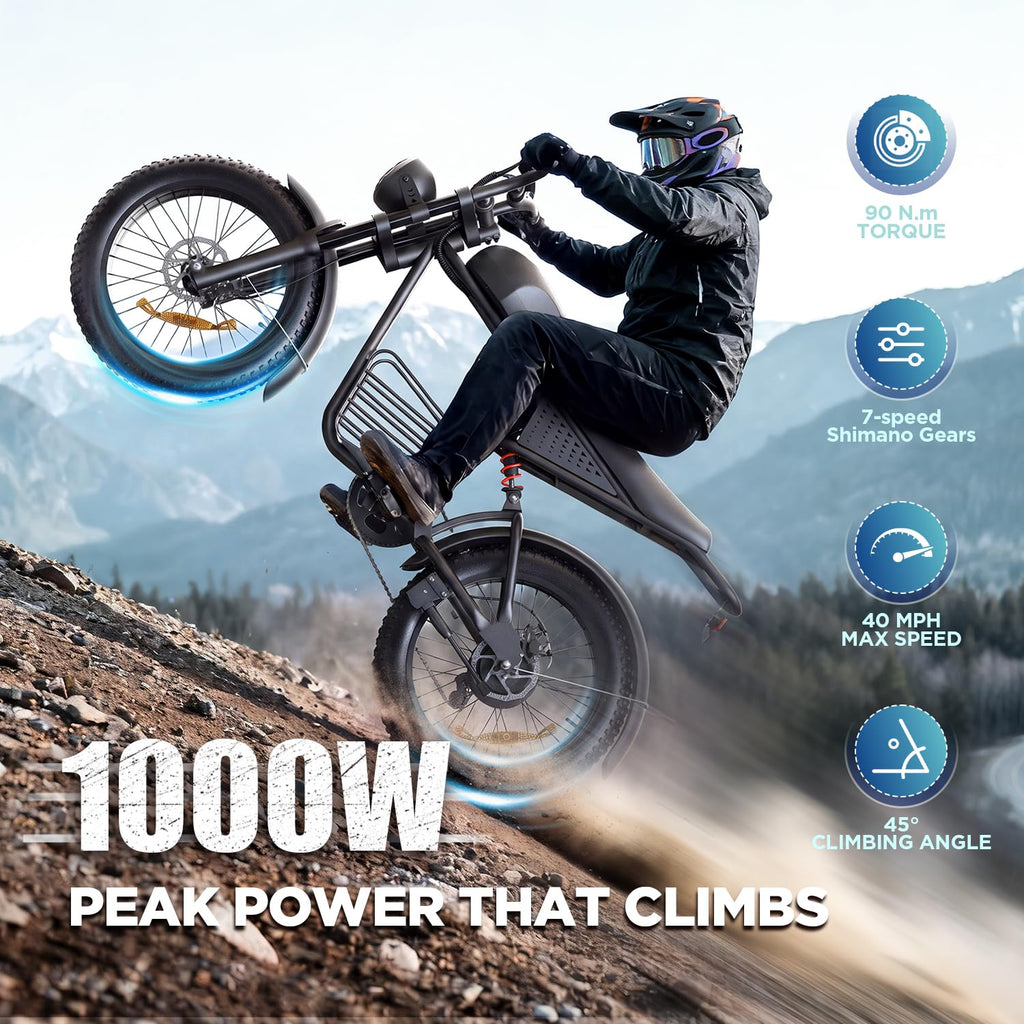 1000W Electric Bike 48V 15Ah 20" Fat Tire 7-Speed T580445