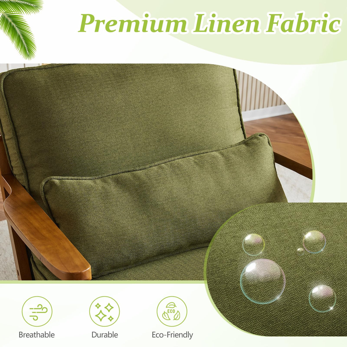 Green Linen Fabric Upholstered Accent Chair Set of 2 P407