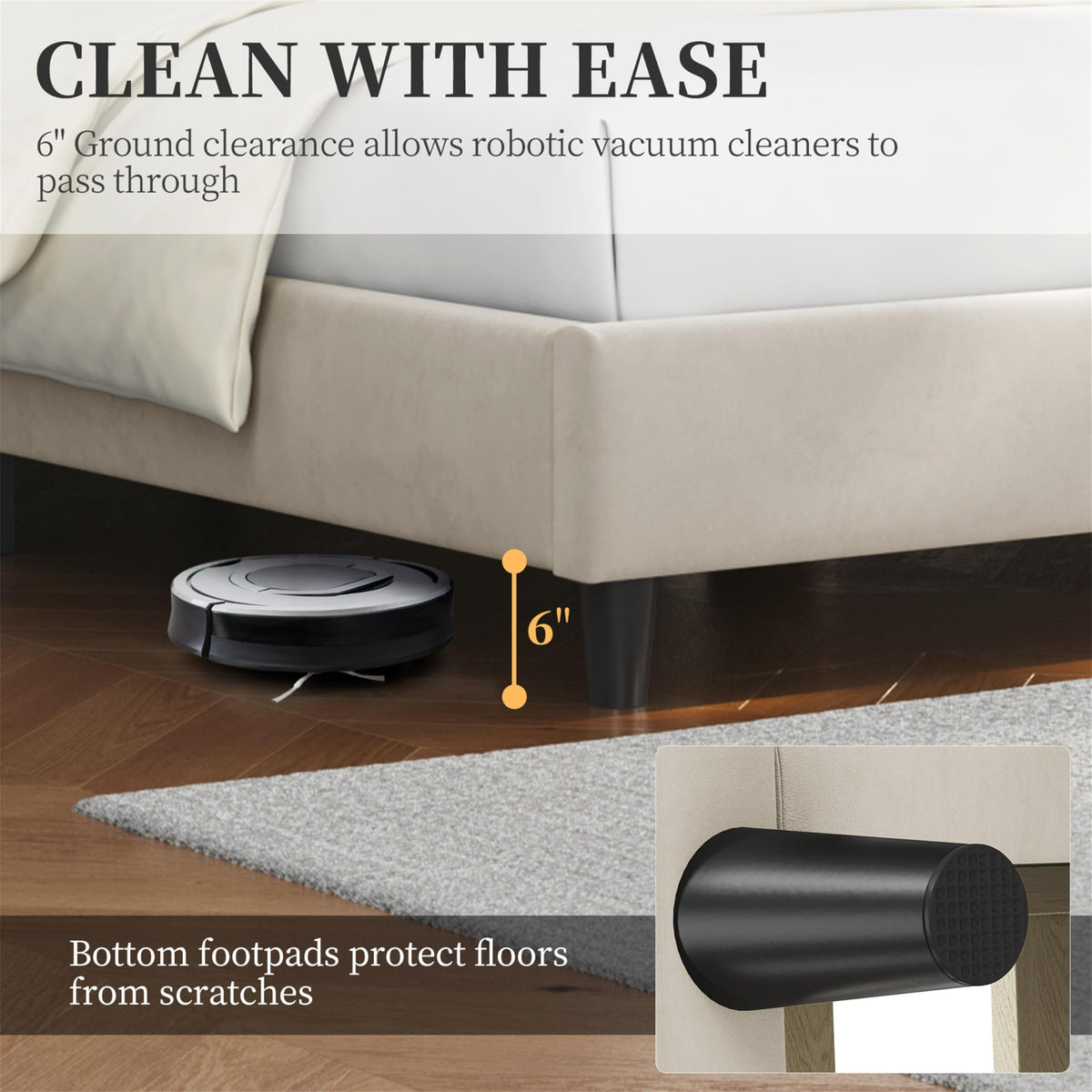 Queen Bed Frame with Tufted Headboard, Beige W8559
