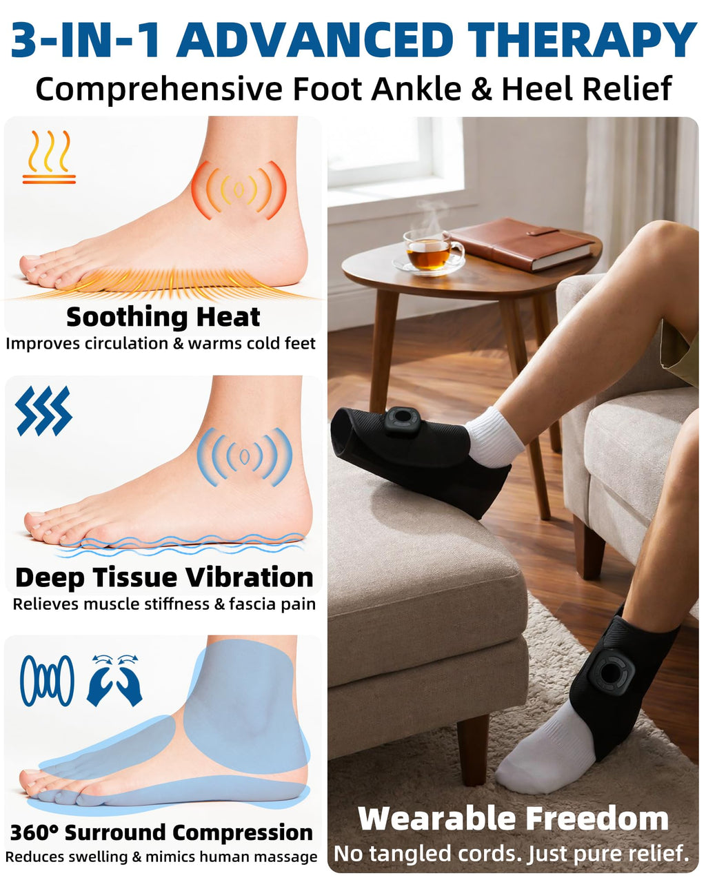 Cordless Air Compression Foot & Ankle Massager with Heat & Vibration H8132
