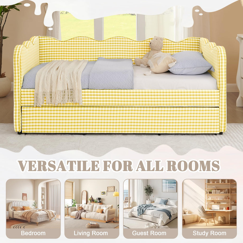 Twin Size Linen Upholstered Daybed with Trundle V908569