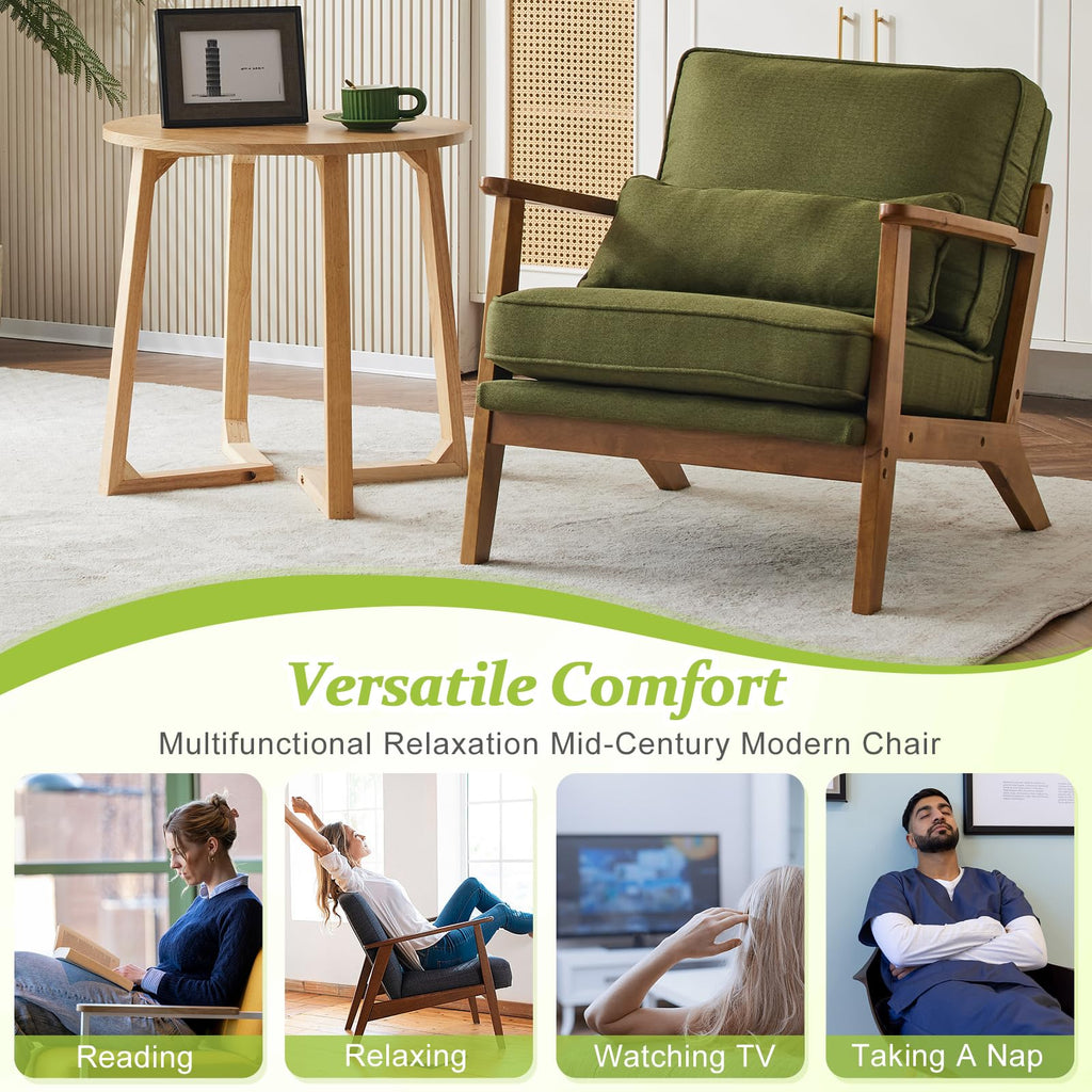 Green Linen Fabric Upholstered Accent Chair Set of 2 P407