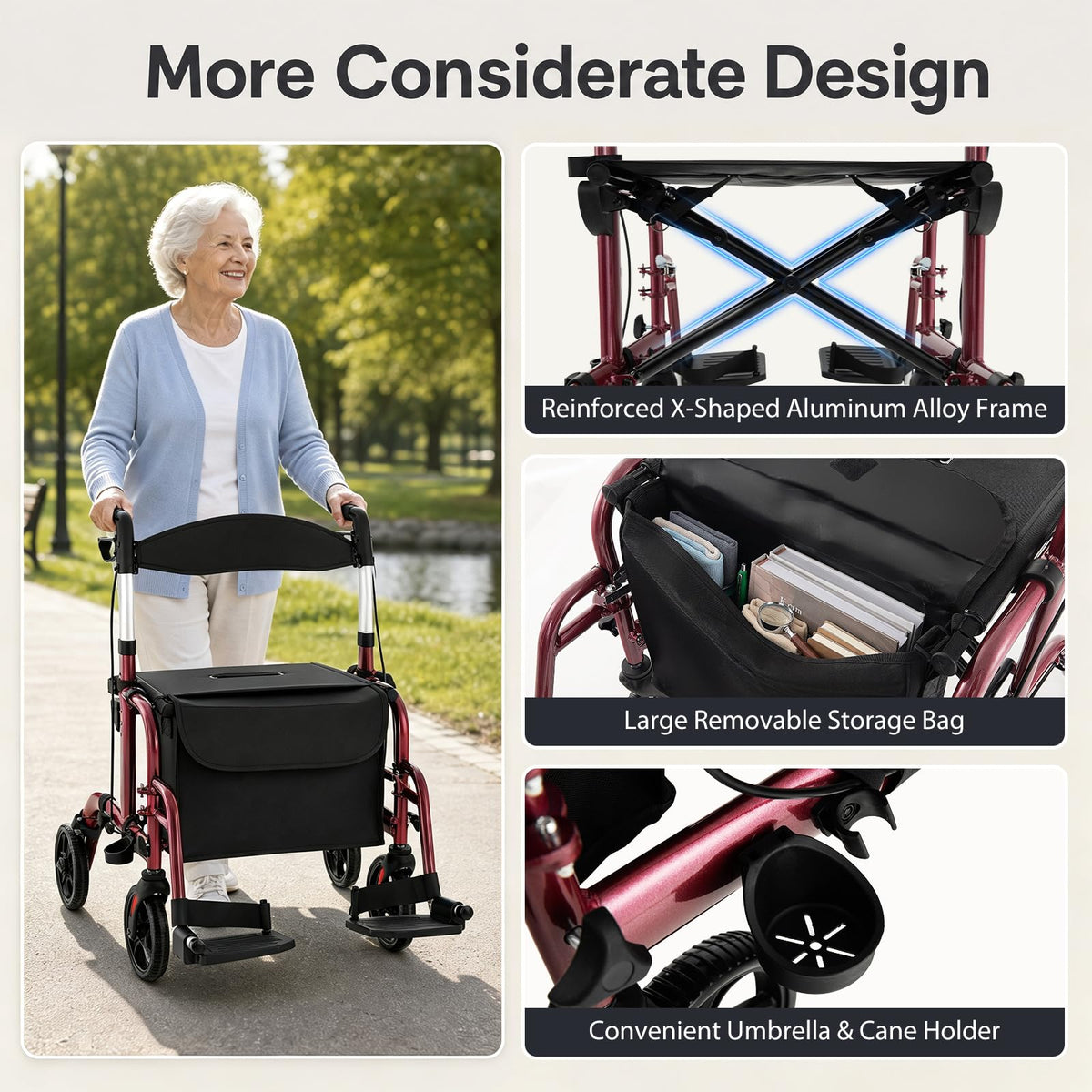 Foldable Rollator Walker 4 Wheel Transport Chair U628642