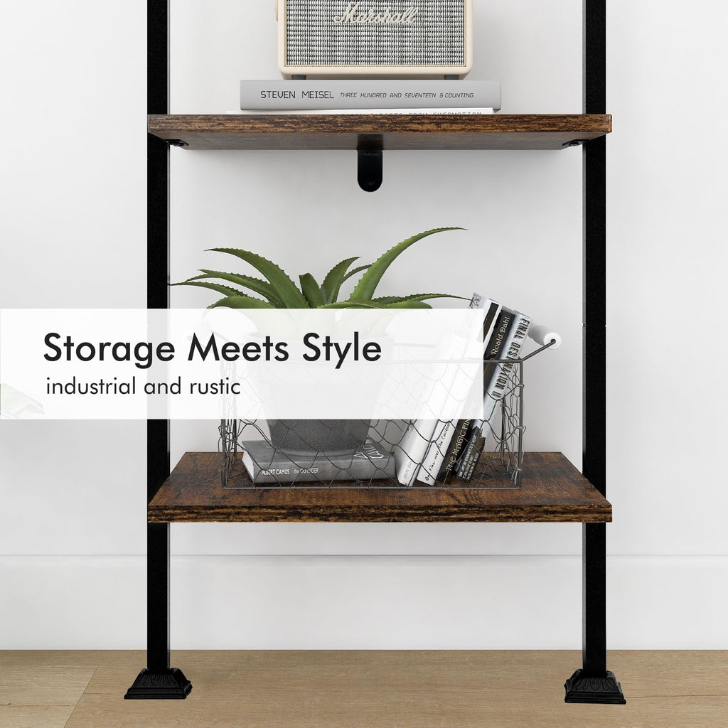 5-Tier Ladder Shelf Black Metal Frame Rustic Brown U271696