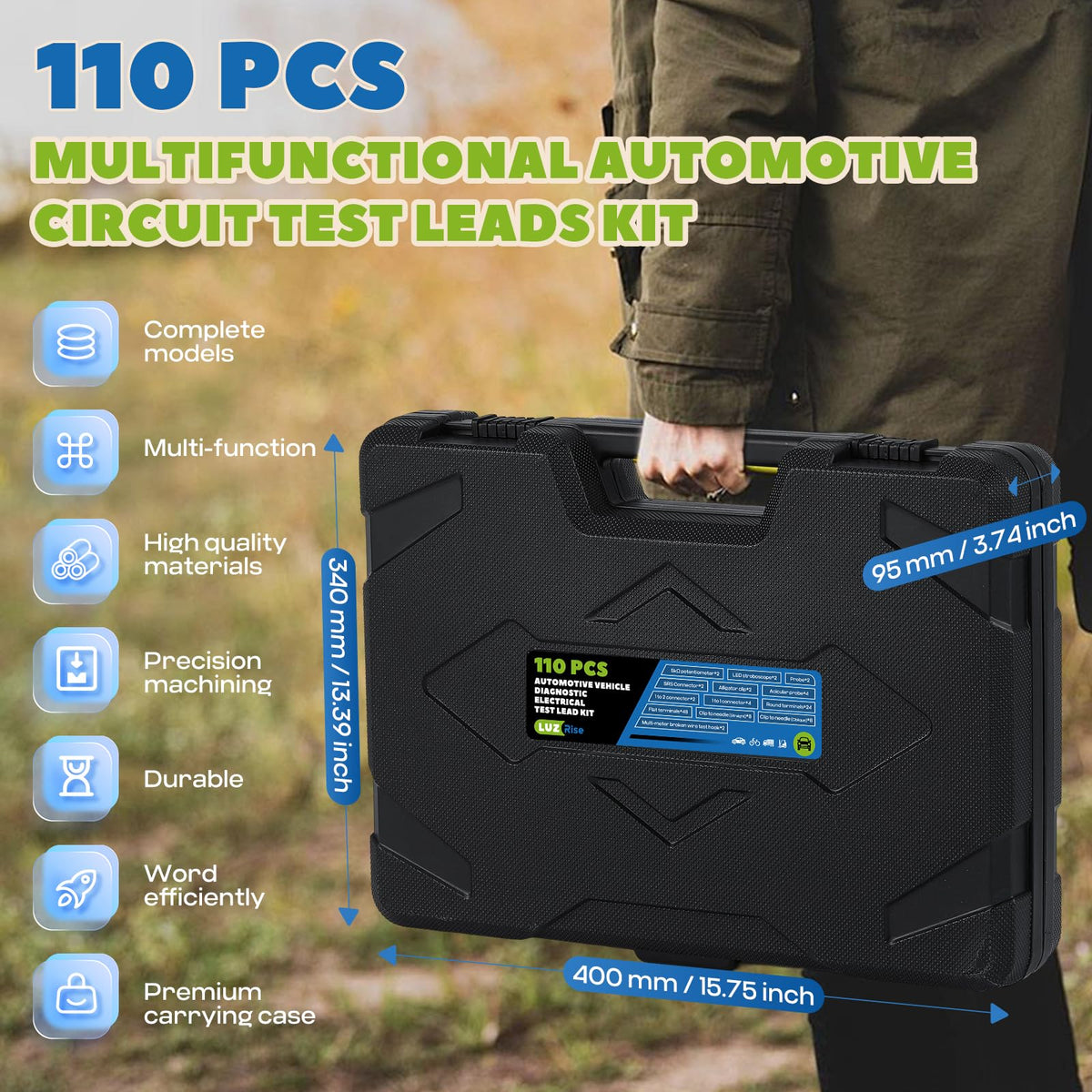 110 Pc Automotive Multimeter Test Leads Kit with Alligator Clips, Banana Plugs & Probes G20244