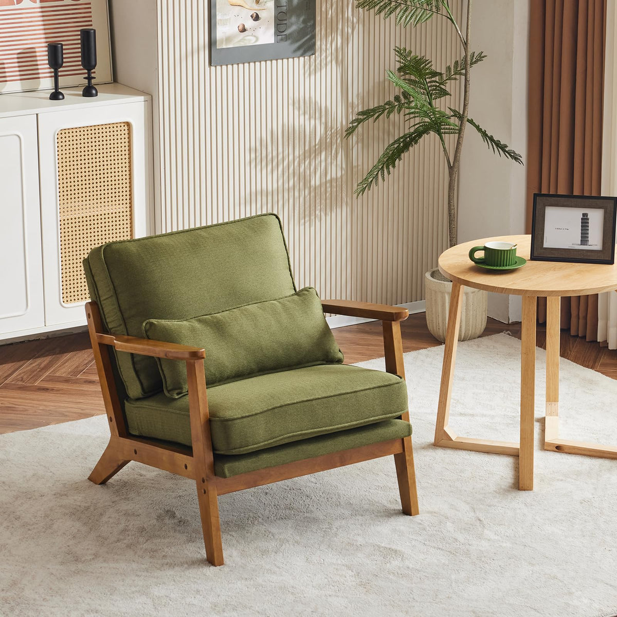 Green Linen Fabric Upholstered Accent Chair Set of 2 P407