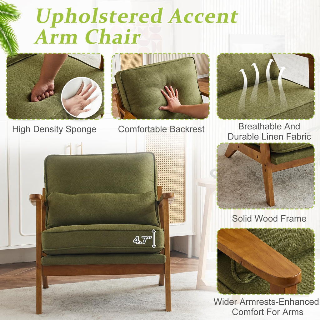 Green Linen Fabric Upholstered Accent Chair Set of 2 P407