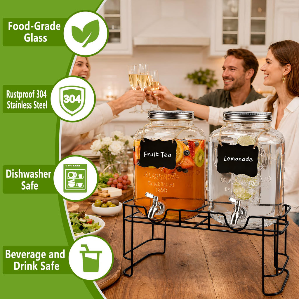 2 Pack 1.5 Gallon Glass Drink Dispenser with Spout Z1726
