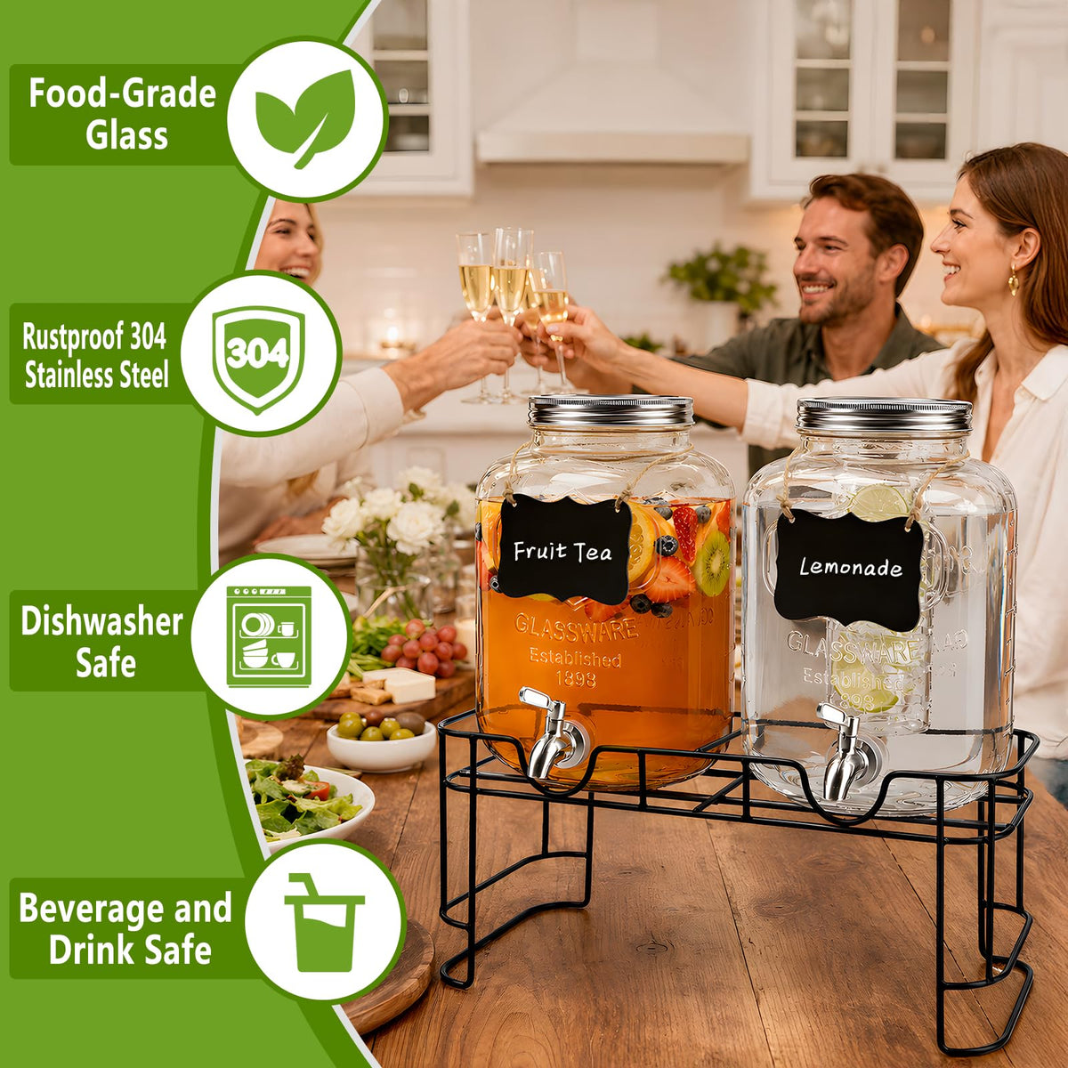 2 Pack 1.5 Gallon Glass Drink Dispenser with Spout Z1726