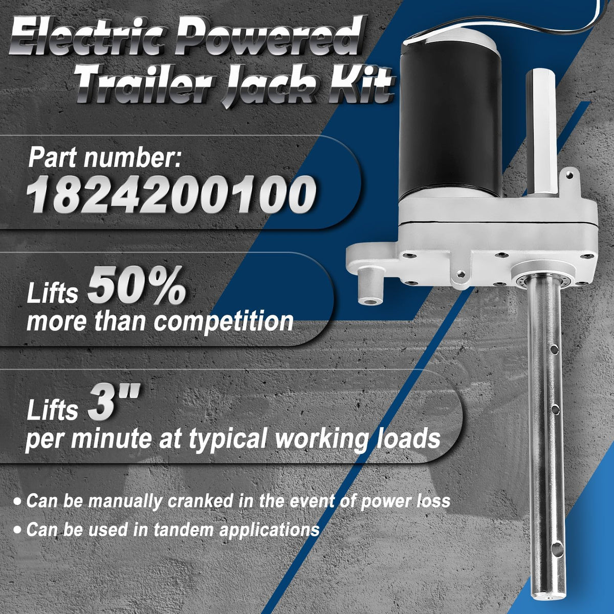 Electric Powered Trailer Jack Kit 12,000 lbs 12V Single Speed Tongue Jack with Control Switch X409