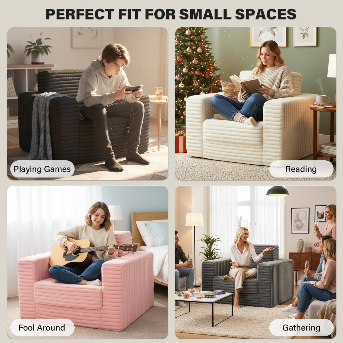 Pink Folding Sofa Bed with Ottoman S9104