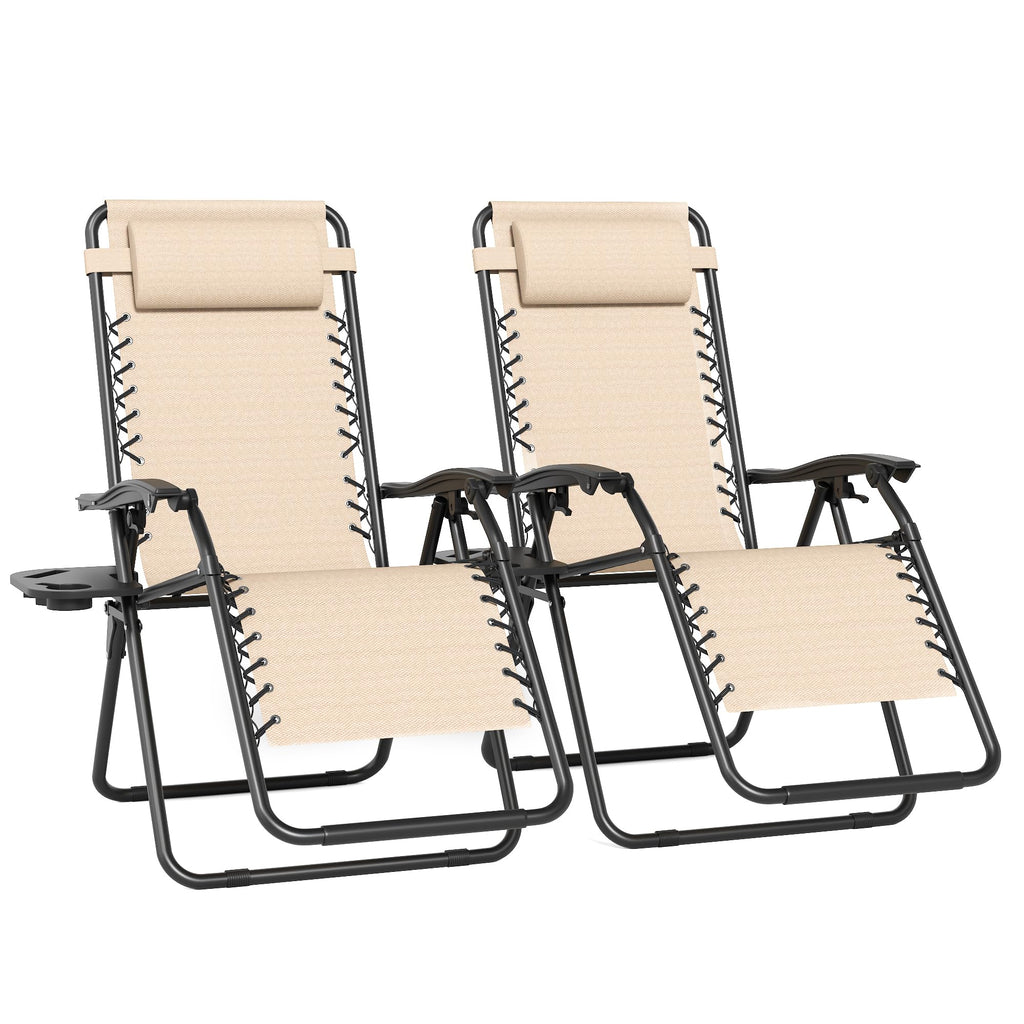 Set of 2 Adjustable Zero Gravity Lounge Chairs with Cup Holder Tray G665427