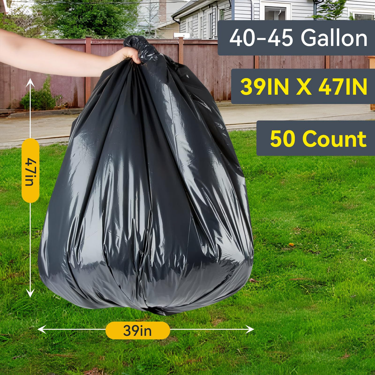 45 Gallon Heavy Duty Black Plastic Trash Bags 50 Count S4111