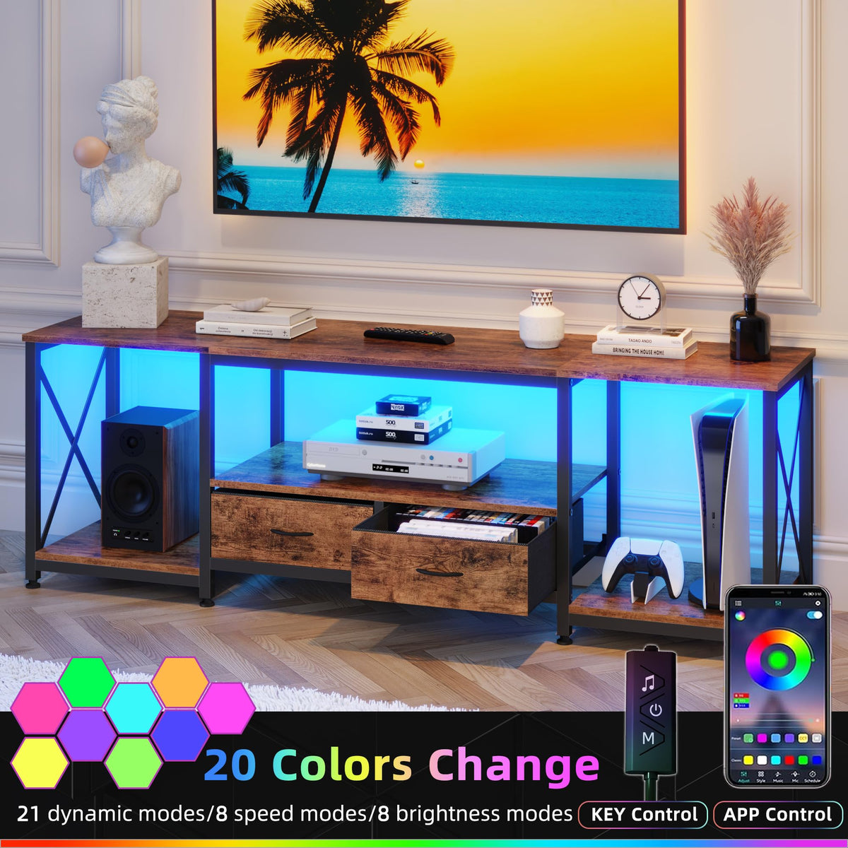 Fabric Drawers TV Stand for 65 70 75 Inches TV K91634
