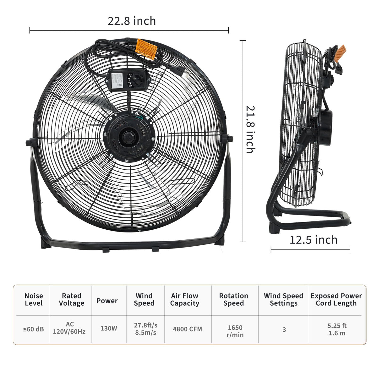 20 Inch 3 Speed High Velocity Floor Fan M204
